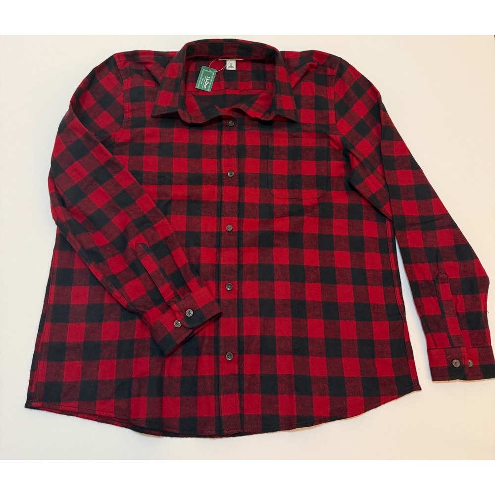 LL Bean Mens XL Flannel Shirt Relaxed Fit Red Black Buffalo Plaid Button Down